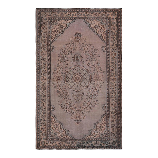 1970s Vintage Turkish Oushak Handmade Wool Cotton Brown Area Rug For Sale
