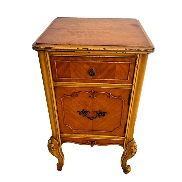 Antique, Nightstand with top Drawer and Lower Cabinet, Walnut with Carved sides and legs, French Country Style 28" Tall x...