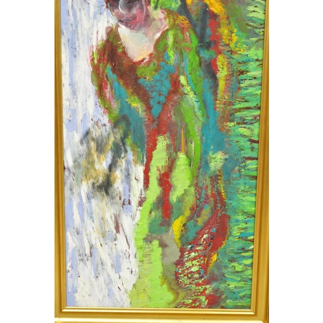 Late 20th Century Large Impressionist Style Young Woman in Field Oil on Wood Board Framed Painting For Sale - Image 5 of 15
