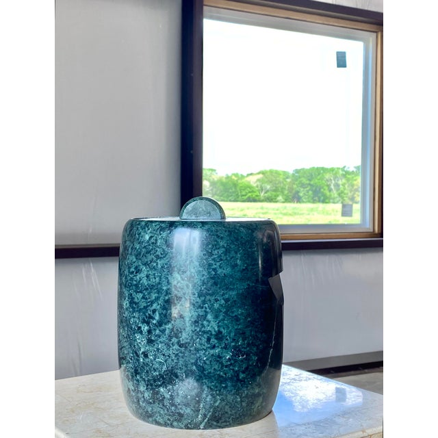 Metal Georges Briard Green Marble Lidded Ice Vessel Bucket For Sale - Image 7 of 12