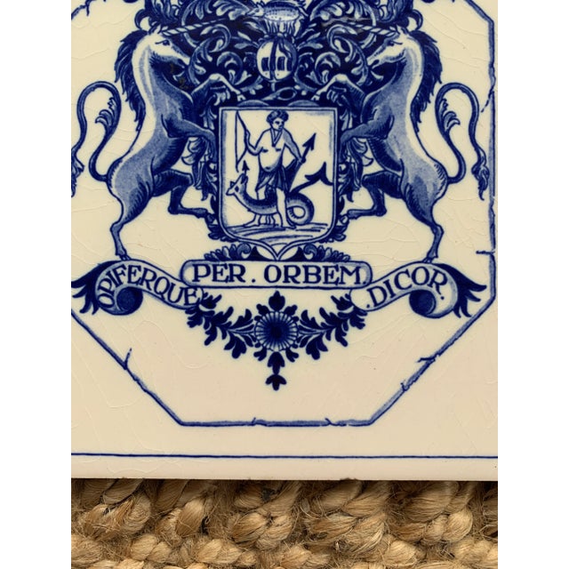 Late 20th Century Dutch Delft Heraldic Tile in Blue and White For Sale - Image 5 of 6
