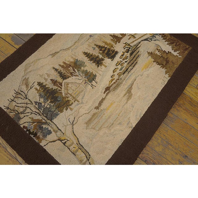 American 1930s Multicolor Scene Pictorial Antique American Hooked Rug 2'4" X 3'0" Handknotted Wool Carpet For Sale - Image 3 of 6