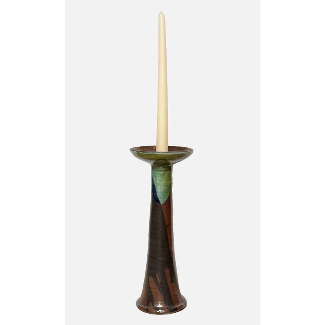 Circa 1955 Liisa Hallamaa Mid-Century Modern Abstract Polychrome Glazed Stoneware Vase or Candle Holder For Sale In New York - Image 6 of 9