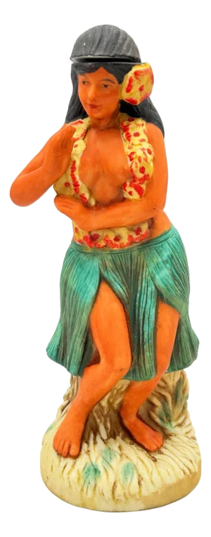 1976 Ceramic Hawaiian Hula Dancer in Lei and Grass Skirt