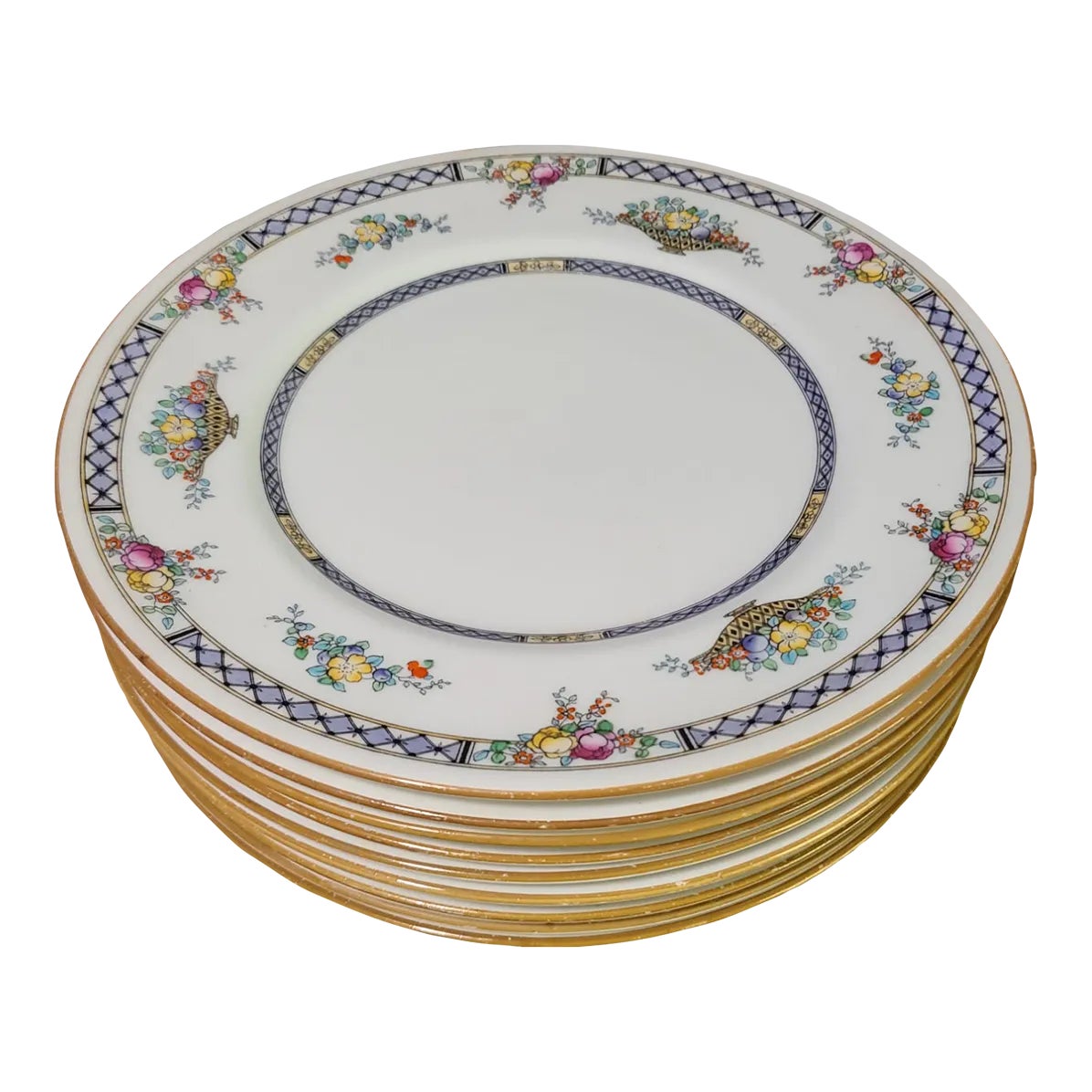 Set of 8 Vintage Royal Doulton Floral Hand Painted Enamel & Transfer ...