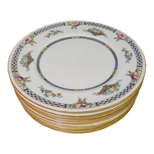 Set of 8 Vintage Royal Doulton Floral Hand Painted Enamel & Transfer Print Dinner Plates "Strathmore" Pattern