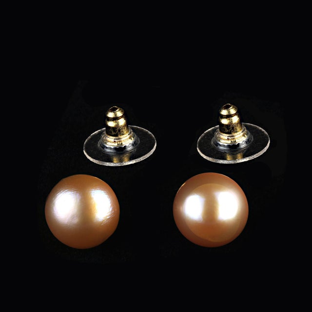 Ajd Bronzy Pearl Studs With 14k Yellow Gold - 2 Pieces For Sale - Image 4 of 4