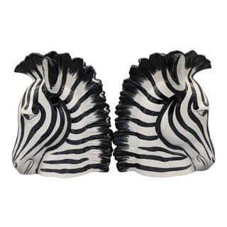 Fitz and Floyd Zebra Vase Bookends - a Pair For Sale