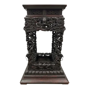Early 20th Century Extraordinary Antique Carved Hardwood Dragon Stand