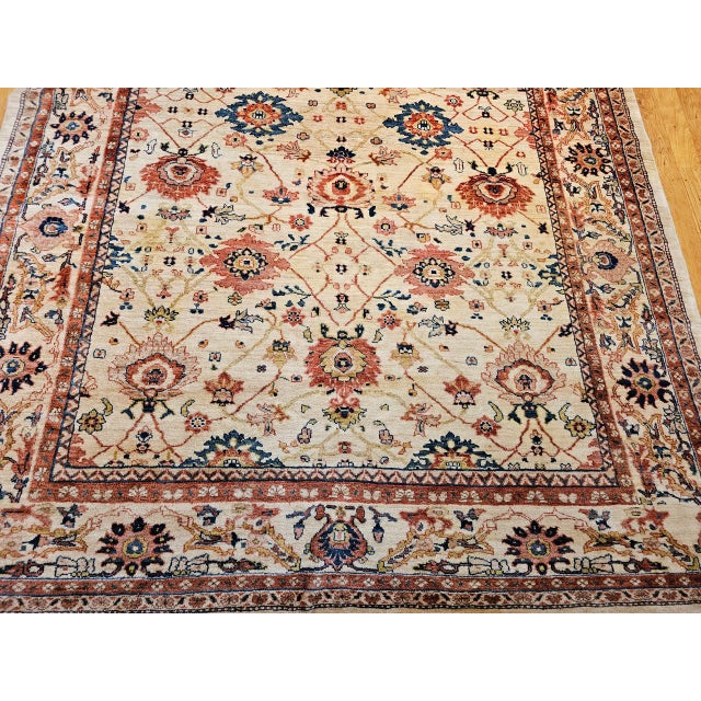 Vintage Persian Mahal Sultanabad Rug, Hand-Knotted Wool, Geometric Pattern, 9x12, Ivory & Blue For Sale - Image 13 of 18
