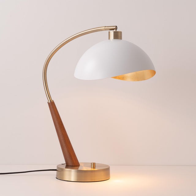 Nova Luna Bella Boomerang Table Lamp - Walnut/Brass, White/Gold Shade For Sale - Image 4 of 7
