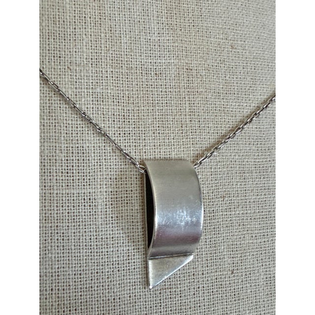 Metal Postmodern Sterling Silver 925 Minimalist Pendant on Long Necklace, 2 Pieces For Sale - Image 7 of 16