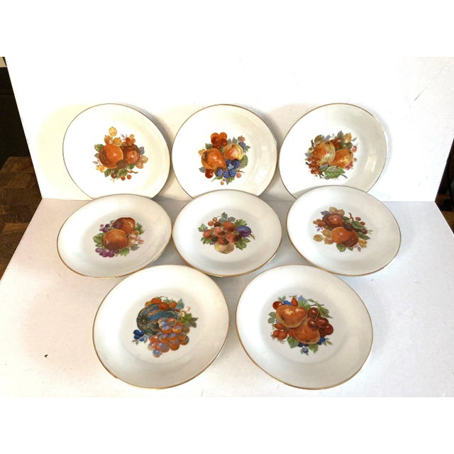 1980s Vintage French Porcelain Painted Fruit Plates Set-8 For Sale - Image 5 of 5