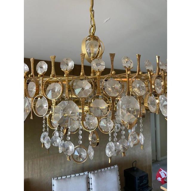 1970s Large Chandelier in Gilded Brass and Crystal from Palwa, Germany, 1970 For Sale - Image 5 of 10