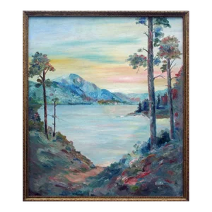 1930s "Pathway to the Lake" Mountain Landscape Painting by A. Griffin, Framed