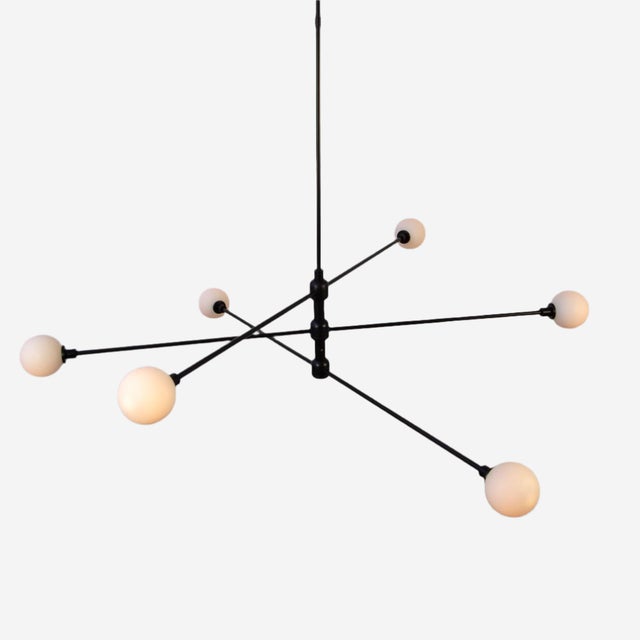 Black Three Tier Chandelier, Black, 21.5in H, 3 Inch Glass Globes, by Research.Lighting, Modern, Minimal Hanging Light For Sale - Image 8 of 10