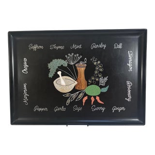 Mid-Century Couroc “Garden Herbs and Spices” Black Resin Tray For Sale