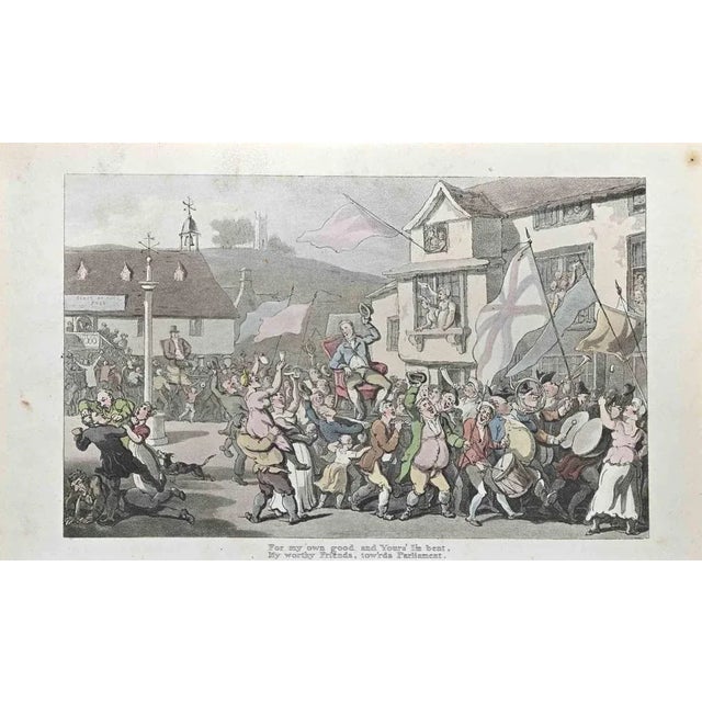 Etching and aquatint realized by Thomas Rowlandson in 1817. Plate from "The Dance of Life" by William Combe. Very good...