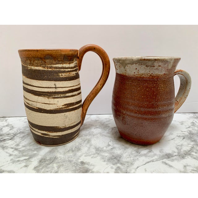 Coffee Vintage Handmade Raku Pottery Large Coffee Mugs, Set of Two For Sale - Image 8 of 12