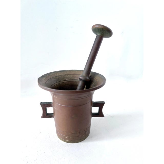 Folk Art Brass Mortar and Pestle - 2 Pieces For Sale - Image 3 of 8