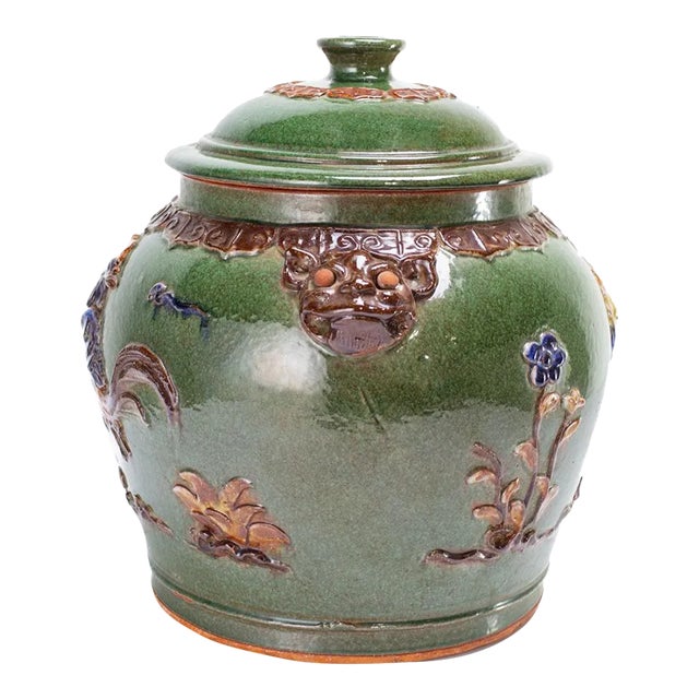 Majolica Pottery Painted Jar For Sale