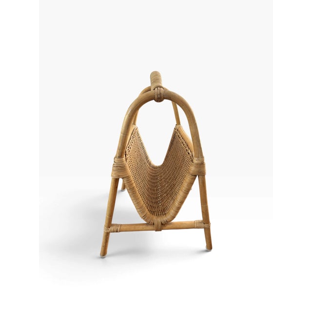 Boho Chic 1970s Rattan Wicker Magazine Rack For Sale - Image 3 of 9