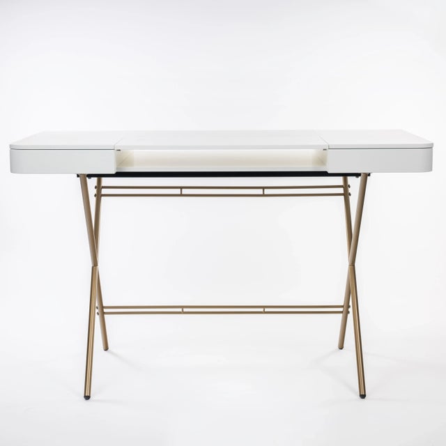 Cosimo Desk with White Mat Lacquered Top & Golden Frame by Marco Zanuso Jr. for Adentro, 2017 For Sale - Image 14 of 14