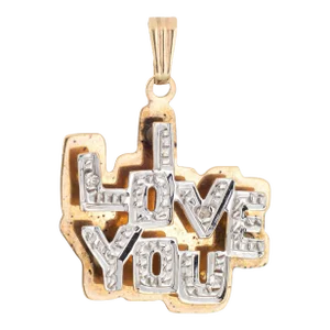 Vintage I Love You 3d Pendant Diamond 14k Yellow Gold Charm