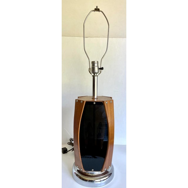 Mid 20th Century Chrome, Teak Bentwood and Smoked Lucite Lamp For Sale - Image 11 of 11