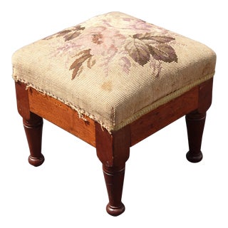 Antique French Country Floral Tapestry Footstool 2of2 For Sale
