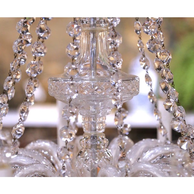 Transparent Mid 20th Century Italian Crystal Twelve-Light Chandelier With Cut-Glass Pendants For Sale - Image 8 of 13