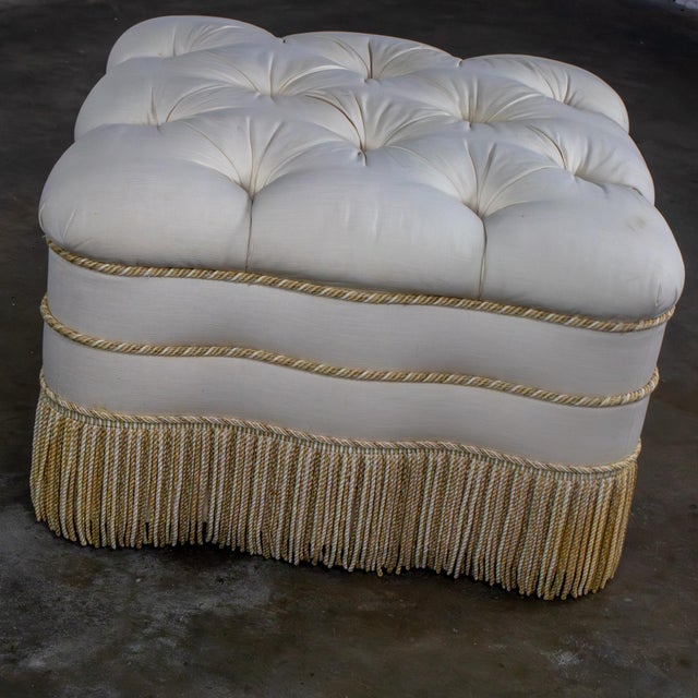Late 20th Century Traditional Large Ottoman Ecru Upholstered Pillow Top With Bullion Fringe For Sale - Image 11 of 18
