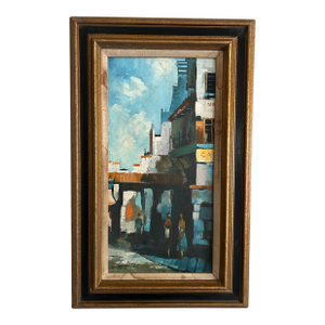 Vintage 1960’s Modernist Oil Painting of a Street Scene