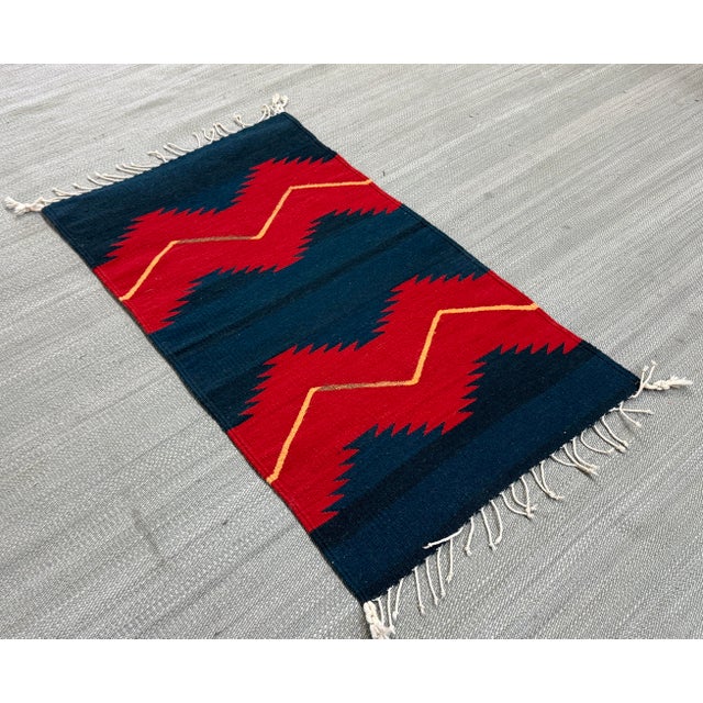 Textile 1ft 11in × 3ft 7in Southwestern Flat Weave Zigzag Area Rug For Sale - Image 7 of 12