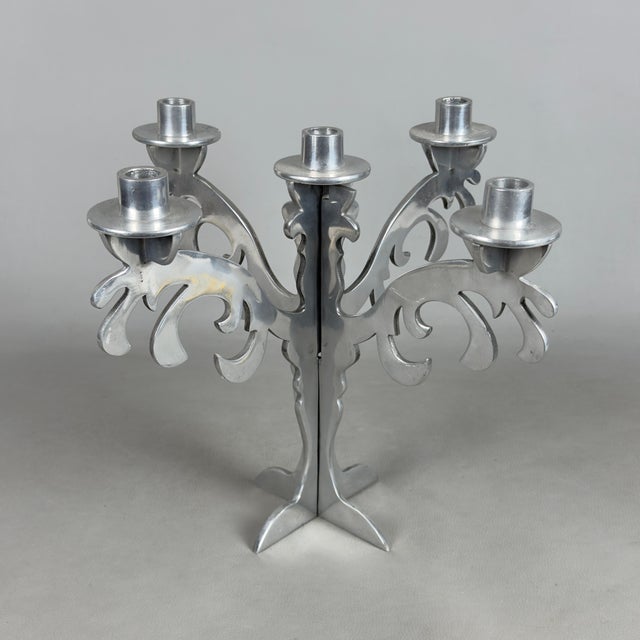 Five-Light Chrome and Metal Candlestick, 1970s For Sale - Image 4 of 11