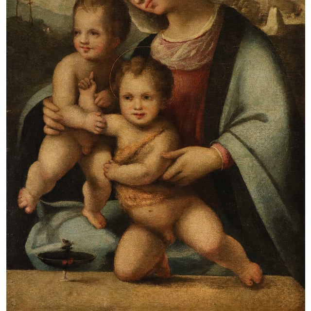 Follower of Domenico Beccafumi, Madonna and Child with the Infant Saint John the Baptist, 1600, Oil Painting on Canvas For Sale - Image 3 of 12