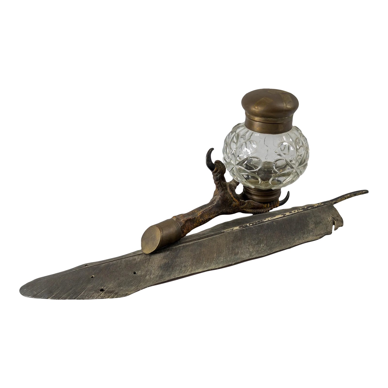 19th Century Austrian Vienna Cold Painted Bronze Inkwell With Claw and ...