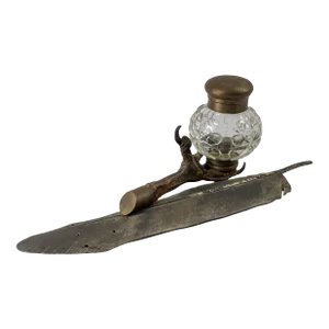 19th Century Austrian Vienna Cold Painted Bronze Inkwell With Claw and Feather