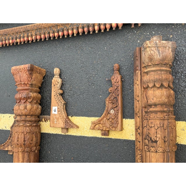 Antique Carved Teak Nepali Temple Columns Set For Sale - Image 4 of 8