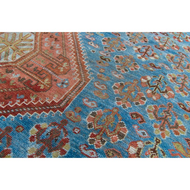 Blue 1900s Antique Medallion Hand-Knotted Rug For Sale - Image 8 of 11