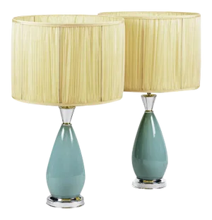 Table Lamps in Blue Porcelain and Silvered Brass, 1970s, Set of 2