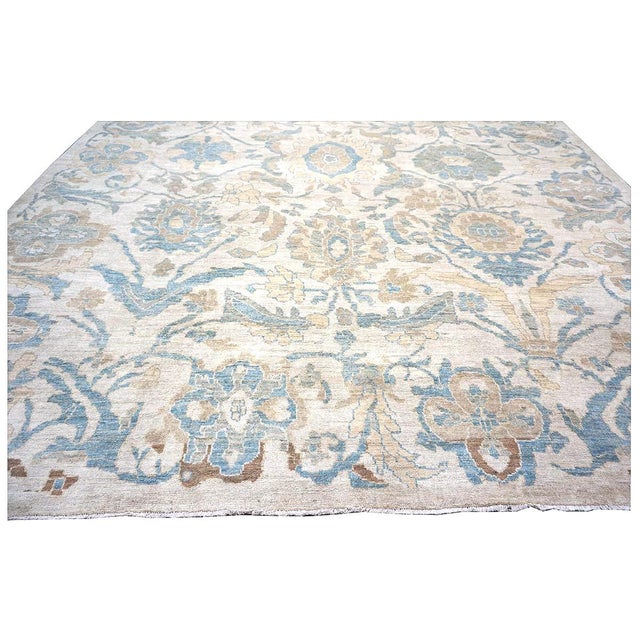 21st Century Persian Sultanabad Wool 10x14 Ivory, Tan & Blue Handmade Area Rug #1141086 For Sale - Image 9 of 12
