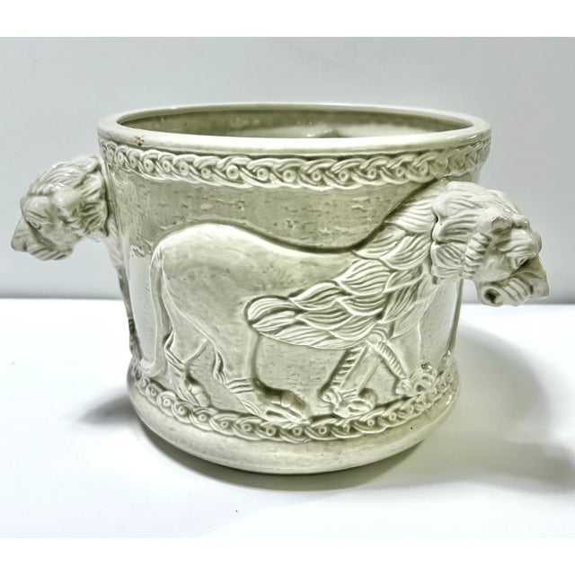 American Fitz & Floyd Lion Head Cachepot Planter – 1977 Neoclassical Lion Jardiniere For Sale - Image 3 of 8