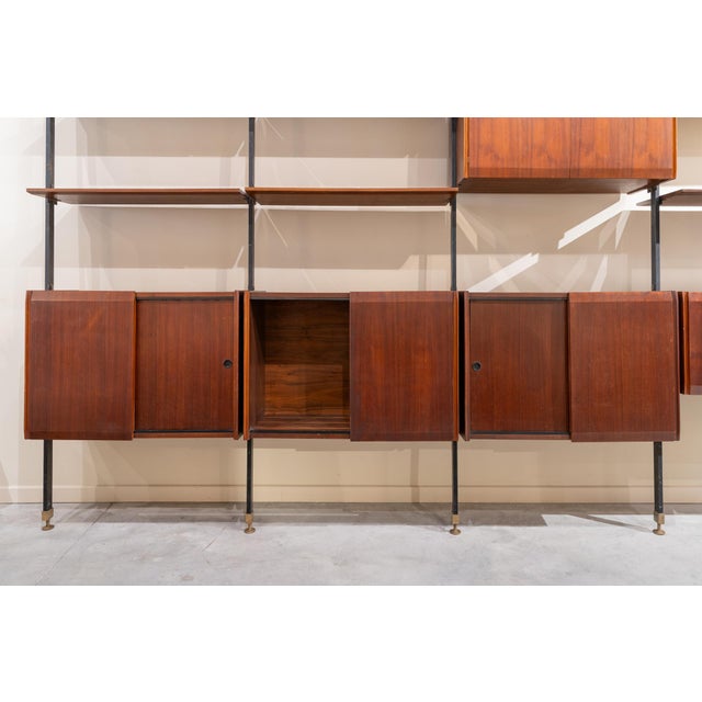 Mid-Century Modern Italian Teak 4-Section Bookcase,1950s For Sale - Image 3 of 17