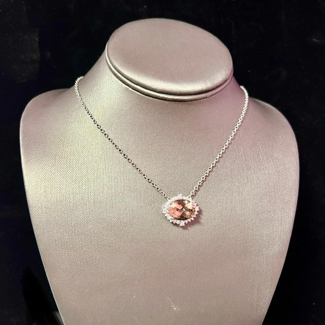 Metal Natural Morganite Diamond Necklace 14k Gold 10.67 TCW Certified For Sale - Image 7 of 11