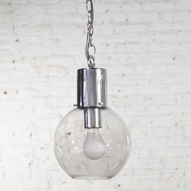 Mid 20th Century Mid Century Modern Pendant Light Chrome & Smoked Glass Open Globe Chrome Chain For Sale - Image 13 of 13