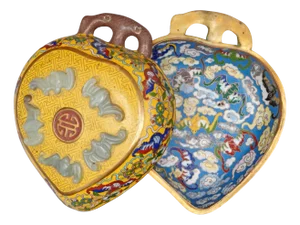 Peach-Shaped Lidded Cloisonne Enamel Box with Jade Bats, 1890s
