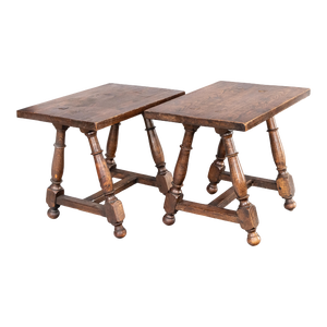 Antique 19th Century English Oak Joint Stools Side Tables - a Pair