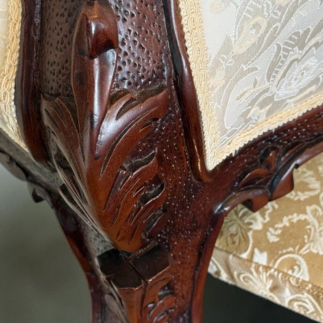 1970s 6 Piece Italian 19th C. Renaissance Revival Damask Sofa Settee Armchair Set For Sale - Image 12 of 17