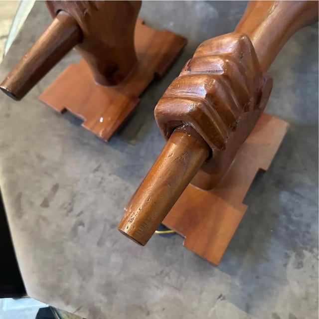 Brown Set of Two 1940s Art Deco Wood and Glass Italian Wall Sconces For Sale - Image 8 of 12